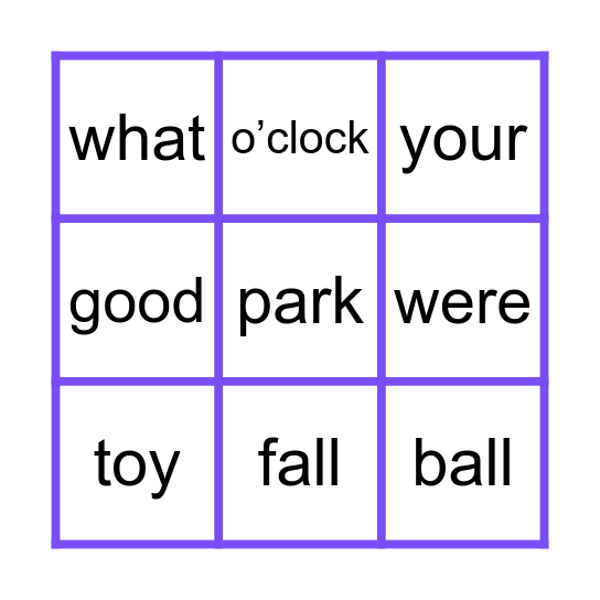 Heart Words 13 Bingo Card