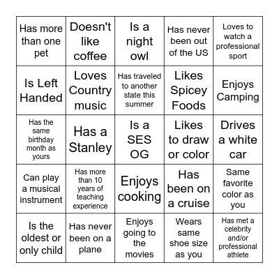 SES Bingo Card