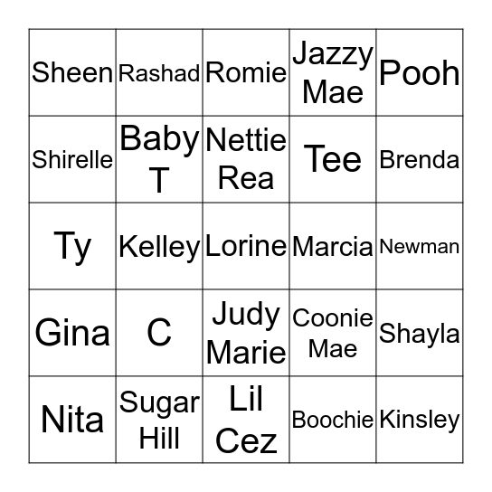 Smith Family Bingo Card
