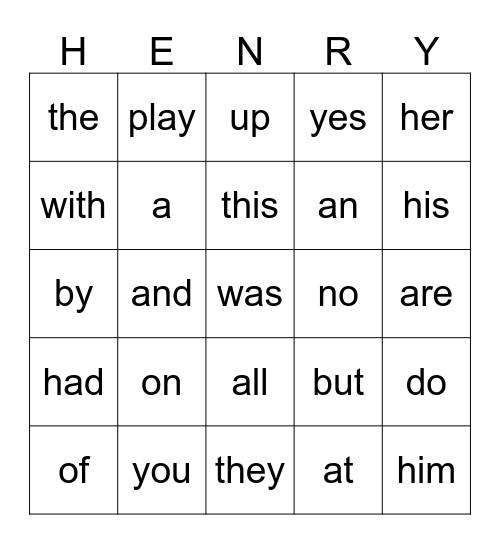 Site Words for Kindergarten Bingo Card