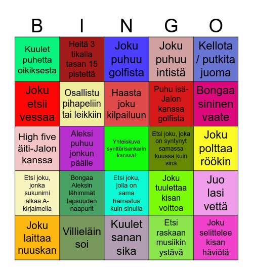 Aleksin juhlabingo <3 Bingo Card