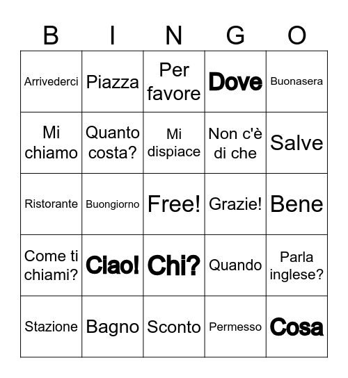 Bingo Italiano Bingo Card