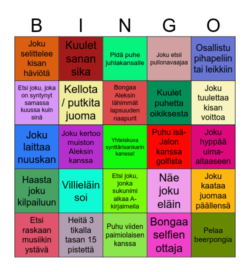 Aleksin juhlabingo <3 Bingo Card