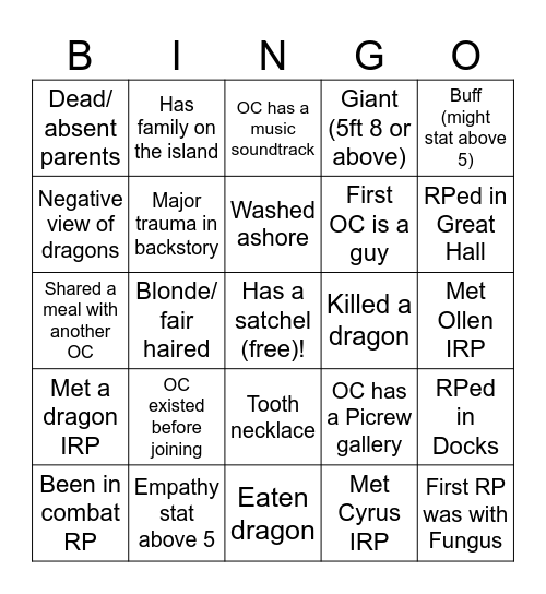 Dawn of Destines gen2 Bingo Card