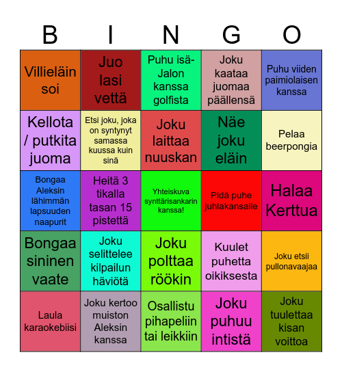 Aleksin juhlabingo <3 Bingo Card