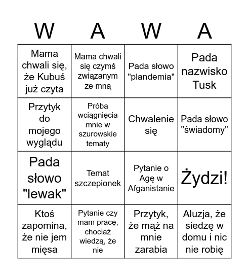 Spędorodzinne Bingo Card