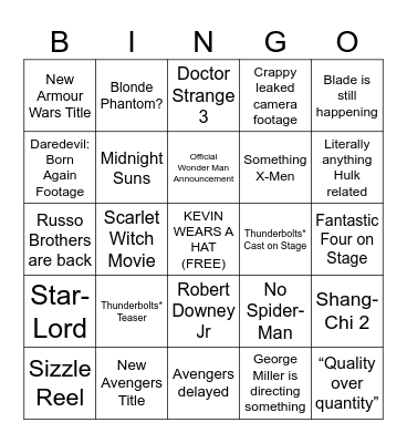 Marvel SDCC Bingo Card