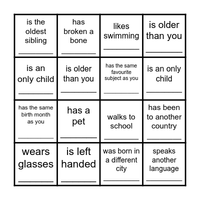 Find Someone Who Bingo Card