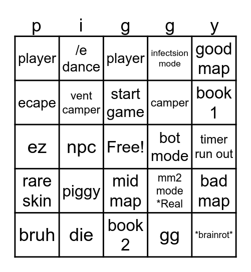 piggy Bingo Card