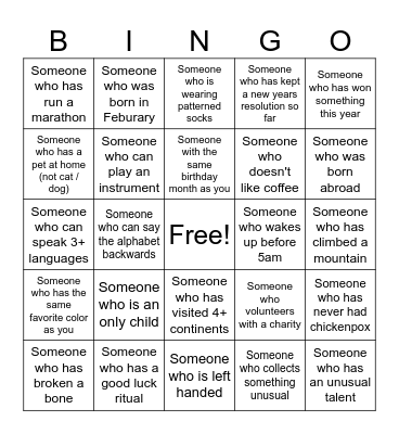 Human Bingo Card