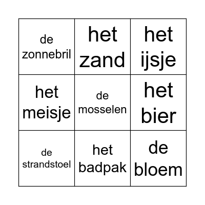 Badpak vol met zand Bingo Card
