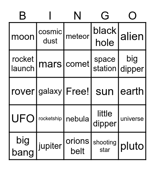 space bingo Card