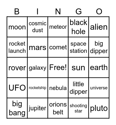 space bingo Card