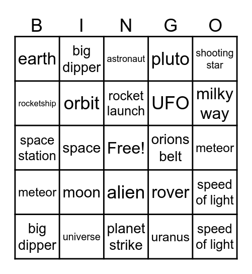 space bingo Card