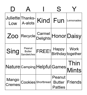 Girl Scout Bingo Card