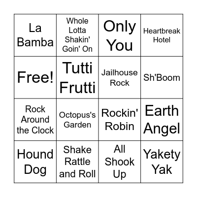 1950's Music Bingo Card