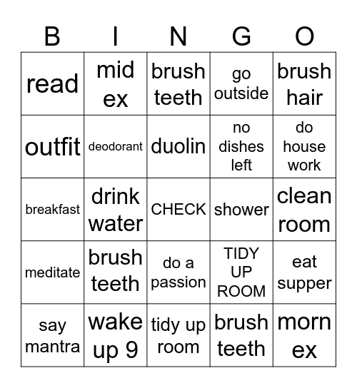 Daily Task Bingo Card