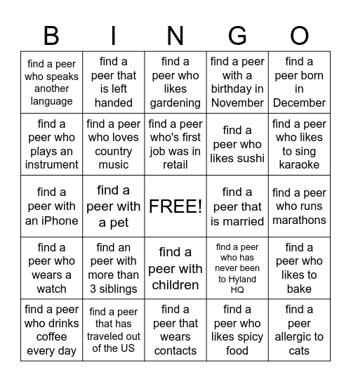 Know your co-workers Bingo! Bingo Card