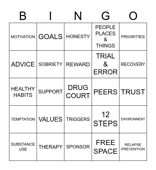 RECOVERY BINGO Card