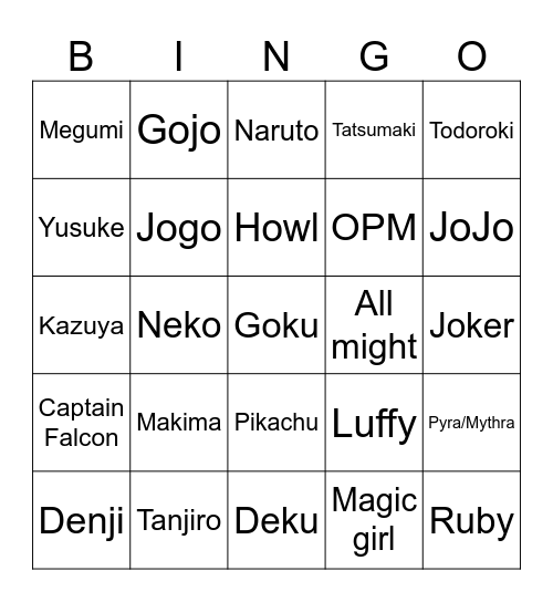 Tekko Bingo Card