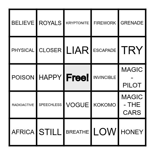 ONE WORD Bingo Card