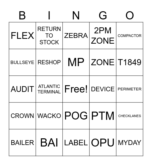 TARGET LINGO Bingo Card