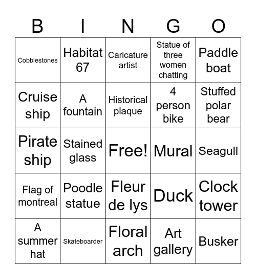 Le Vieux Montréal Bingo Card