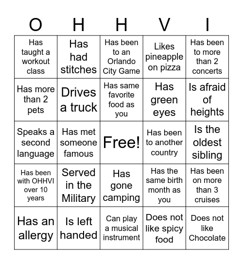 OHHVI Leadership Bingo Card