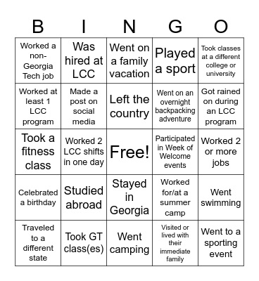 LCC - What did you do this Summer? Bingo Card