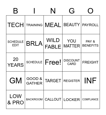 TARGET LINGO Bingo Card
