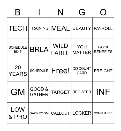 TARGET LINGO Bingo Card