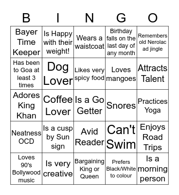 People Bingo Card