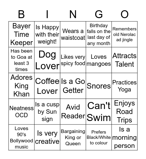 People Bingo Card