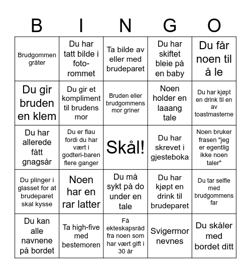 Bryllupsbingo Card