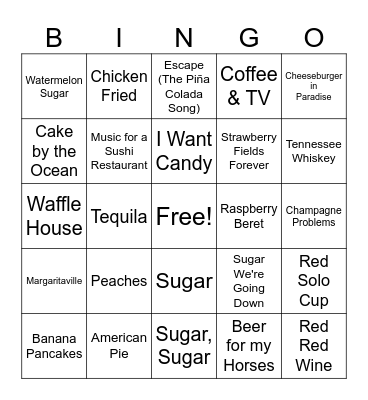 Food & Beverage Music Bingo! Bingo Card