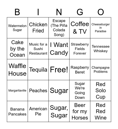 Food & Beverage Music Bingo! Bingo Card