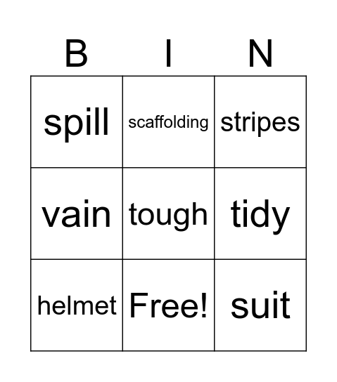 Vocabulary Review Bingo Card