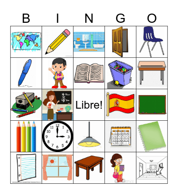 Classroom objects in Spanish Bingo Card