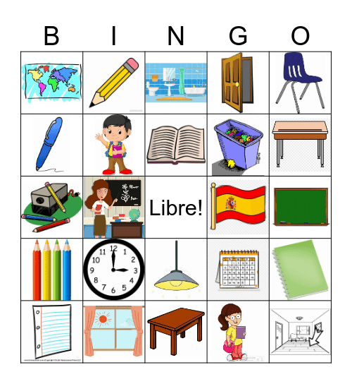 Classroom objects in Spanish Bingo Card