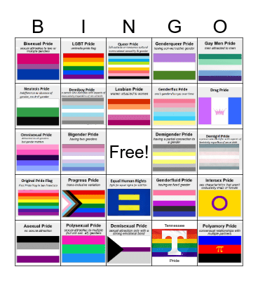 August Pride Bingo Card