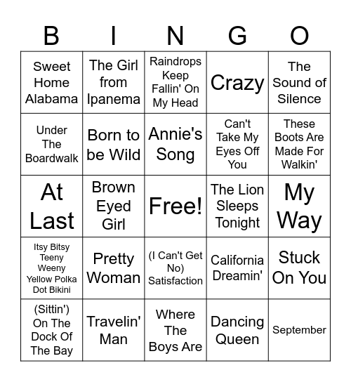 60's & 70's Hits! Bingo Card