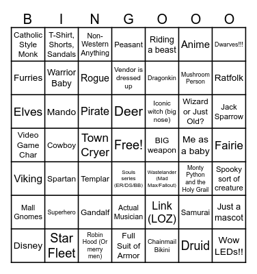 Renn Faire Bingo Card