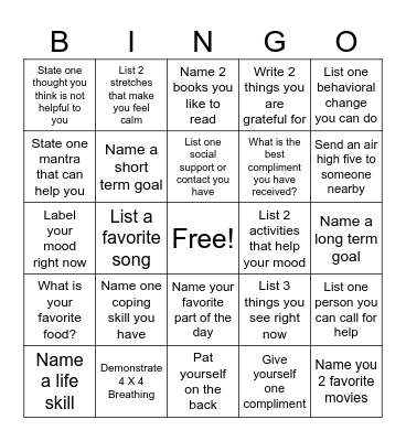 Mental Health Bingo (Elite Services) Bingo Card