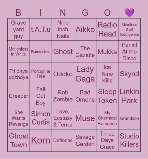 Shin’s Music Taste Bingo Card