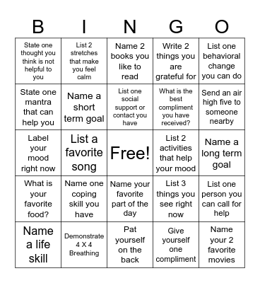 Mental Health Bingo (Elite Services) Bingo Card