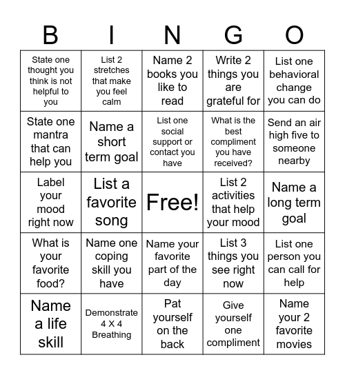 Mental Health Bingo (Elite Services) Bingo Card