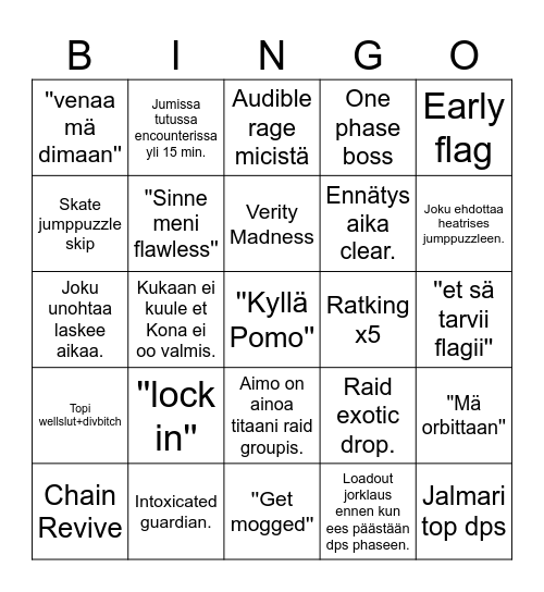 Raid Bingo Card