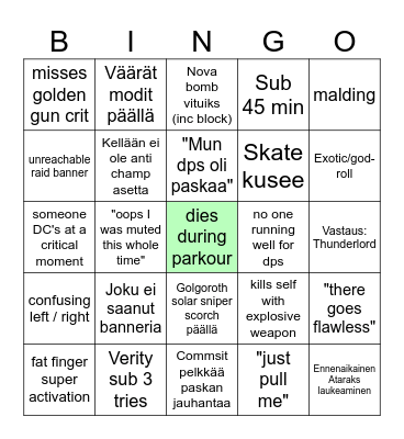 Destiny 2 Raid Bingo Card