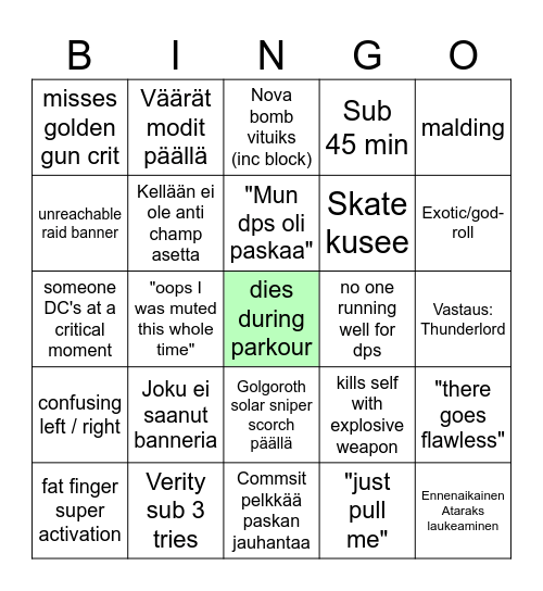 Destiny 2 Raid Bingo Card