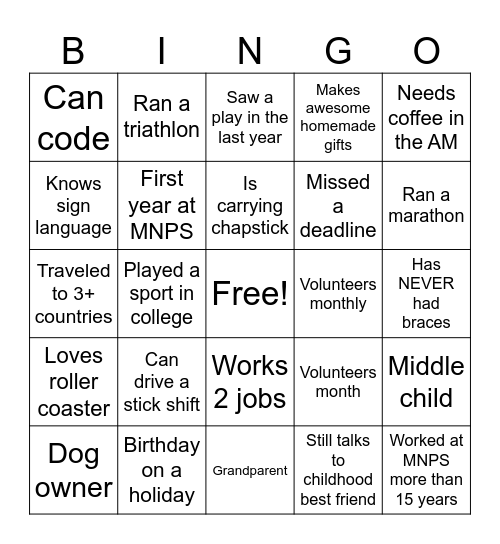 Untitled Bingo Card